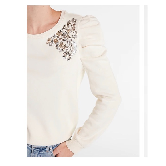 Express Sweaters - NWT Express Embellished Shoulder Puff Sleeve Sweatshirt Size M